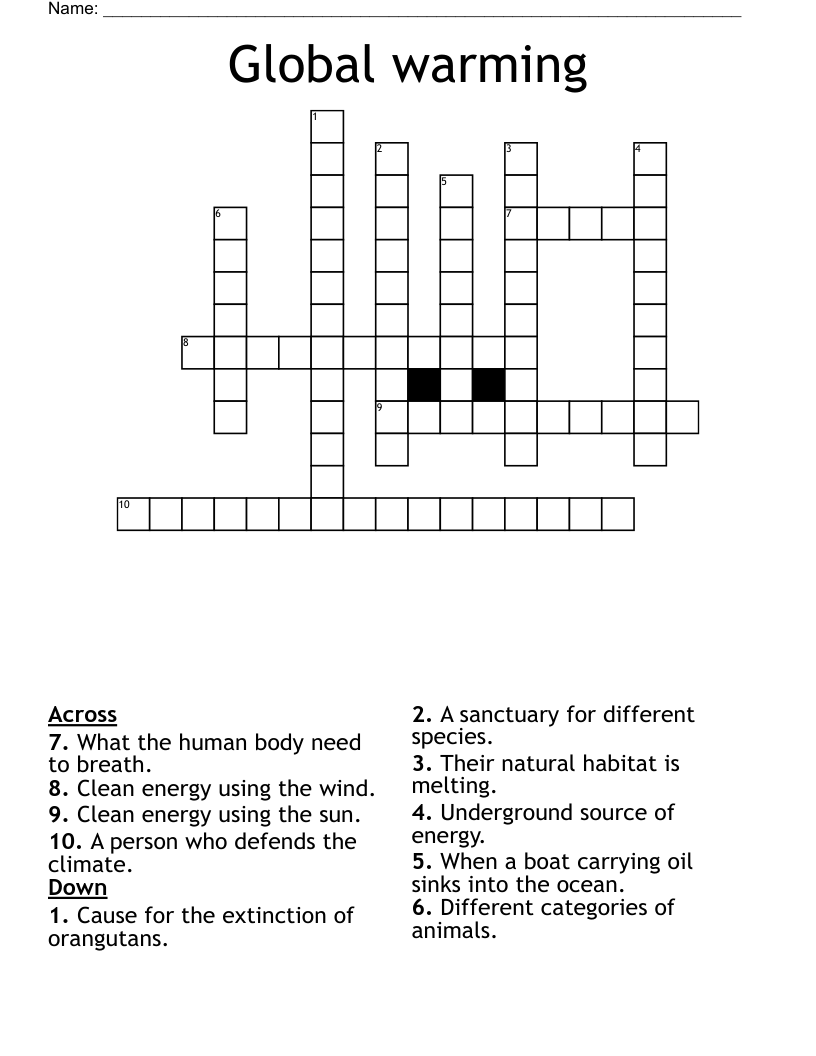 Global warming Crossword