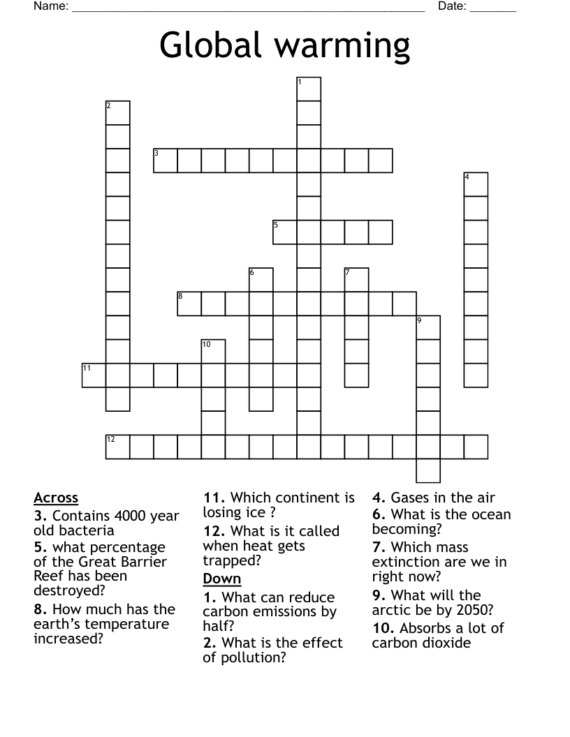 Global warming  Crossword