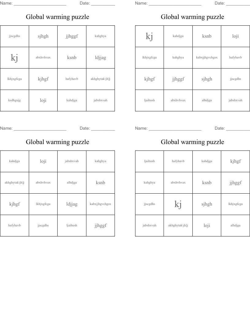 Global warming puzzle  Bingo Cards