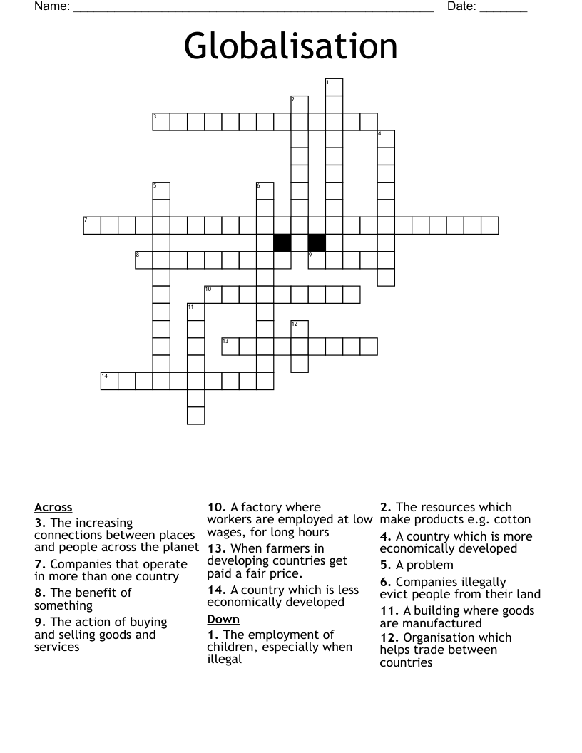 Globalisation Crossword
