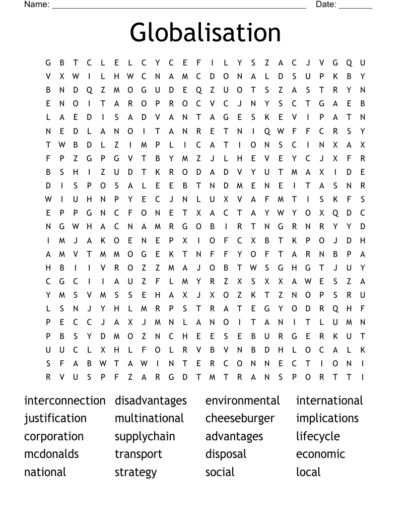 Globalisation Word Search