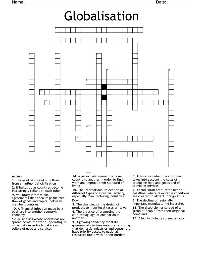 Globalisation Crossword
