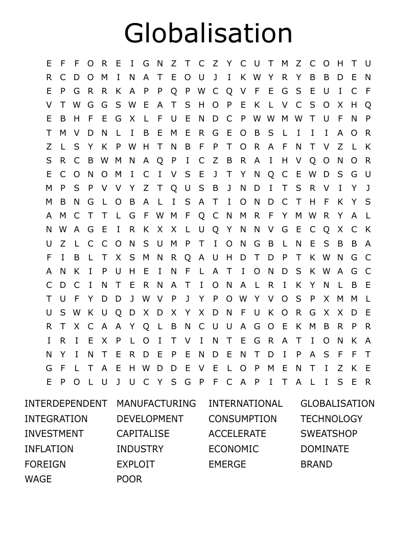 Globalisation Word Search