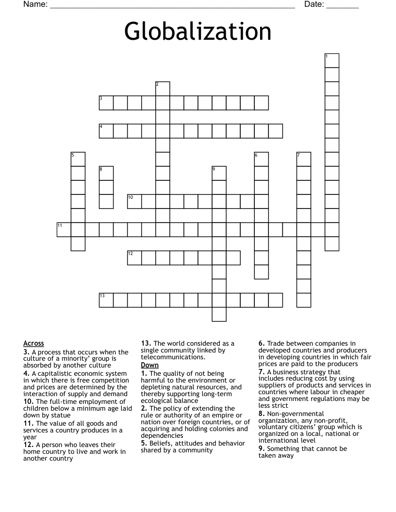 Globalization Crossword