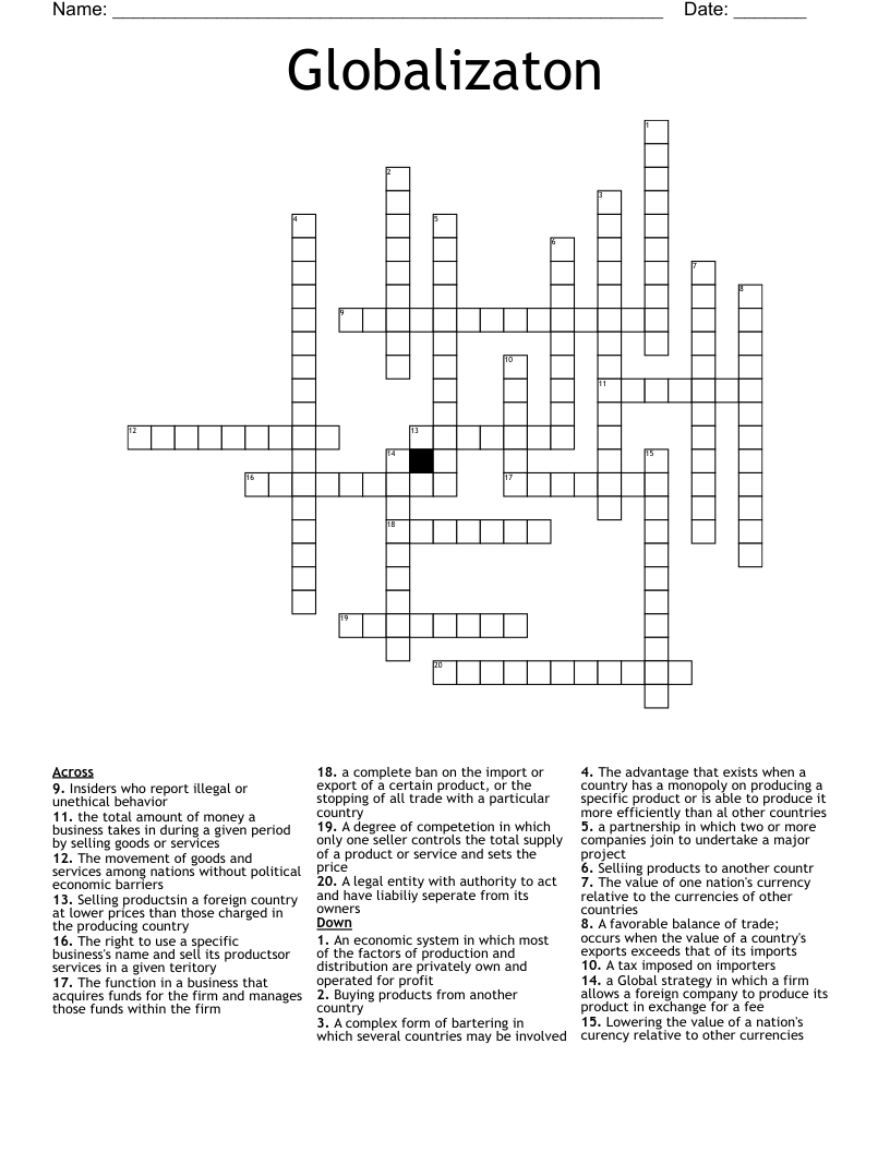 Globalizaton Crossword