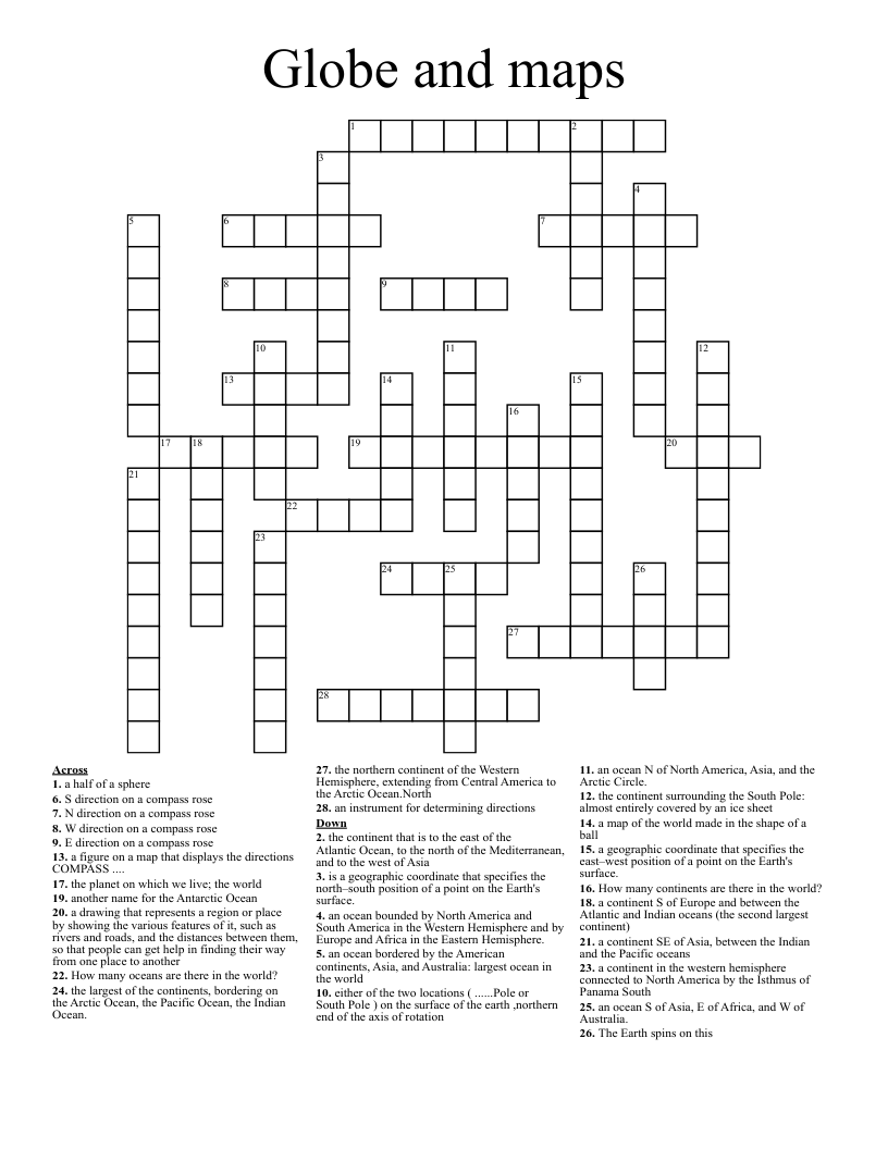 Globe and maps Crossword