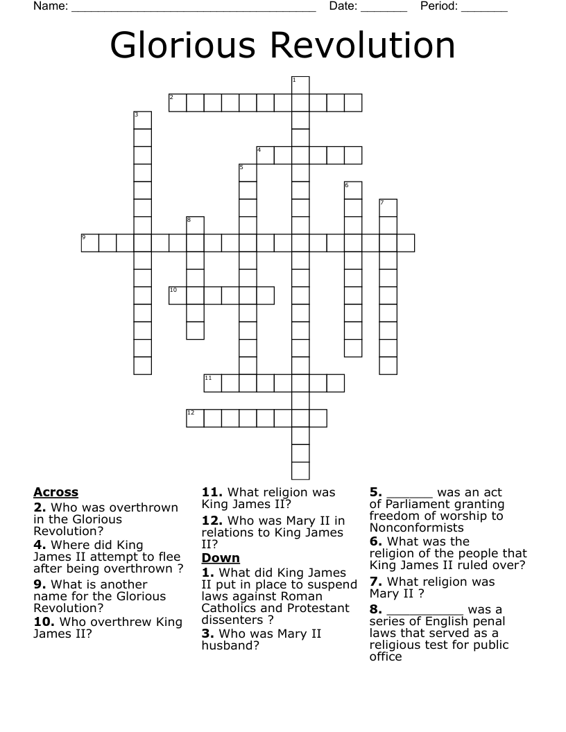 Glorious Revolution Crossword