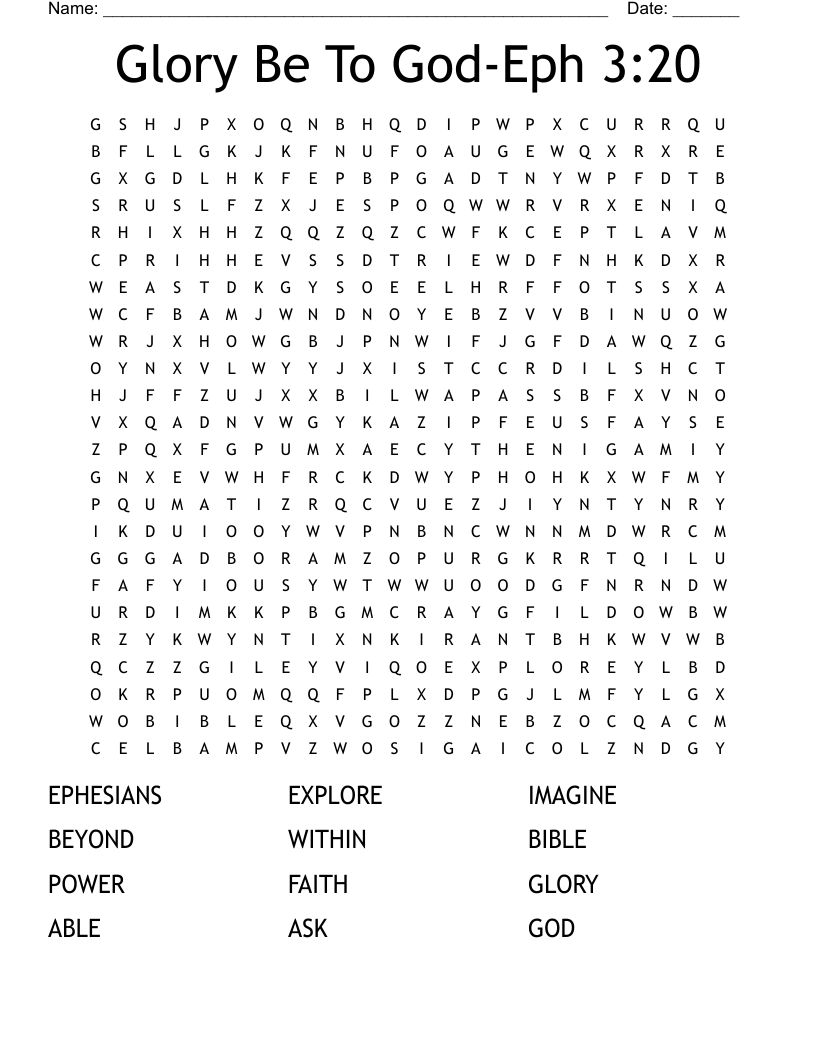 Glory Be To God-Eph 3:20 Word Search