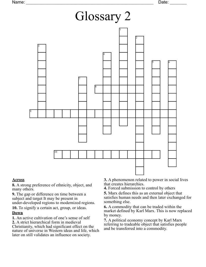 Glossary 2 Crossword