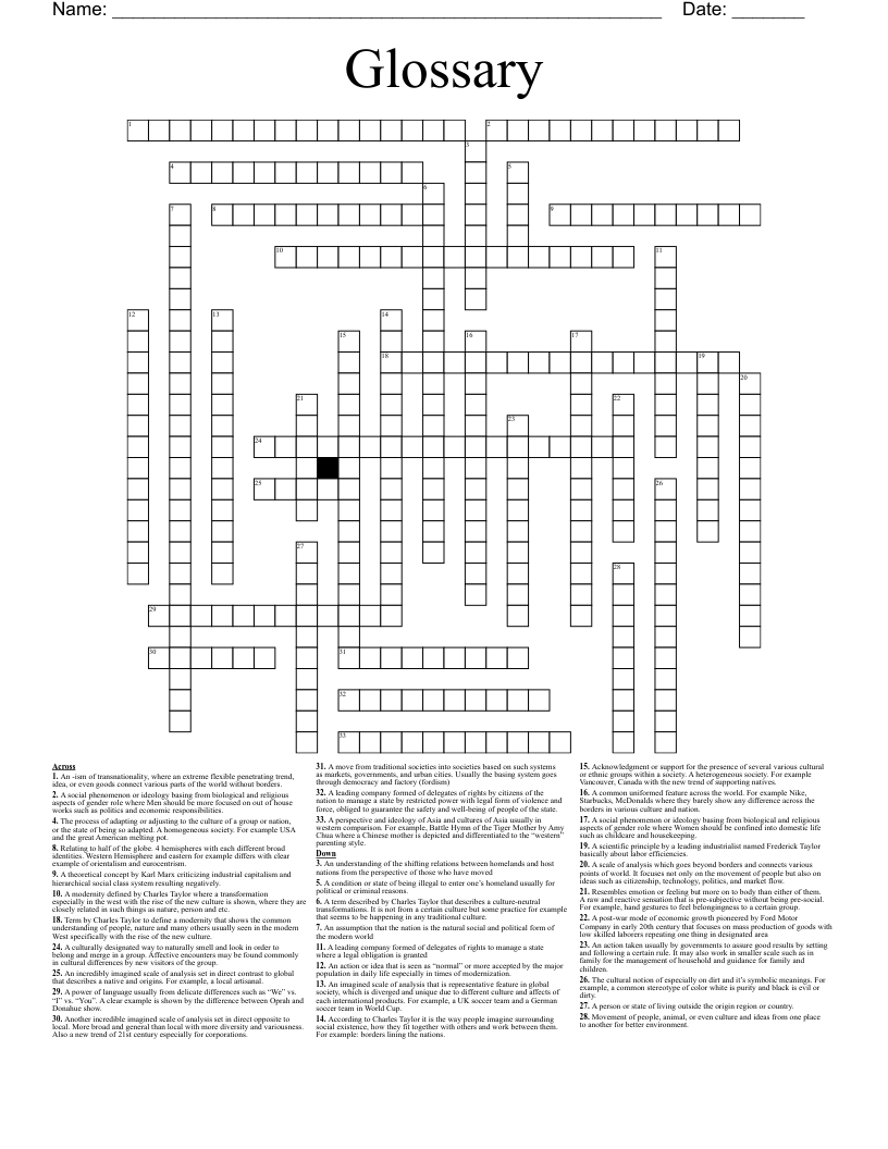Glossary  Crossword