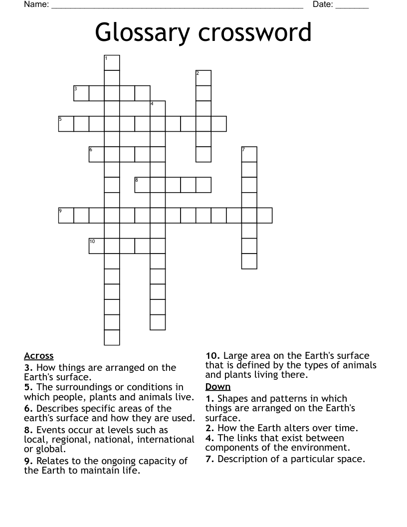 Glossary crossword