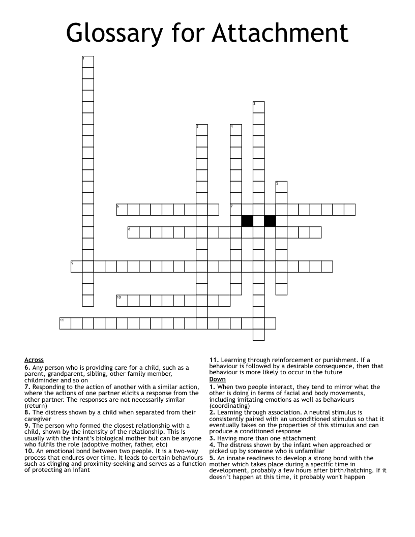 Glossary for Attachment Crossword