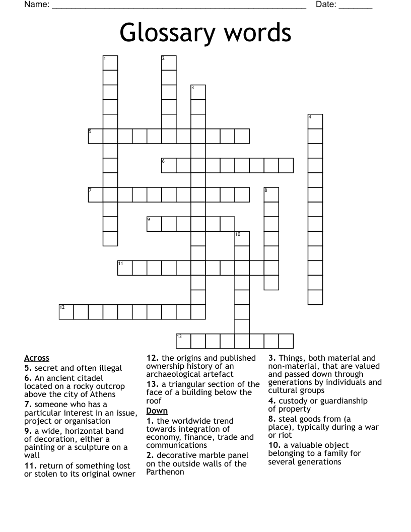 Glossary words Crossword