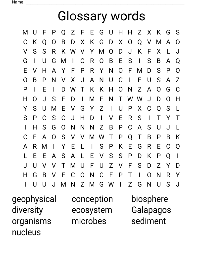 Glossary words Word Search