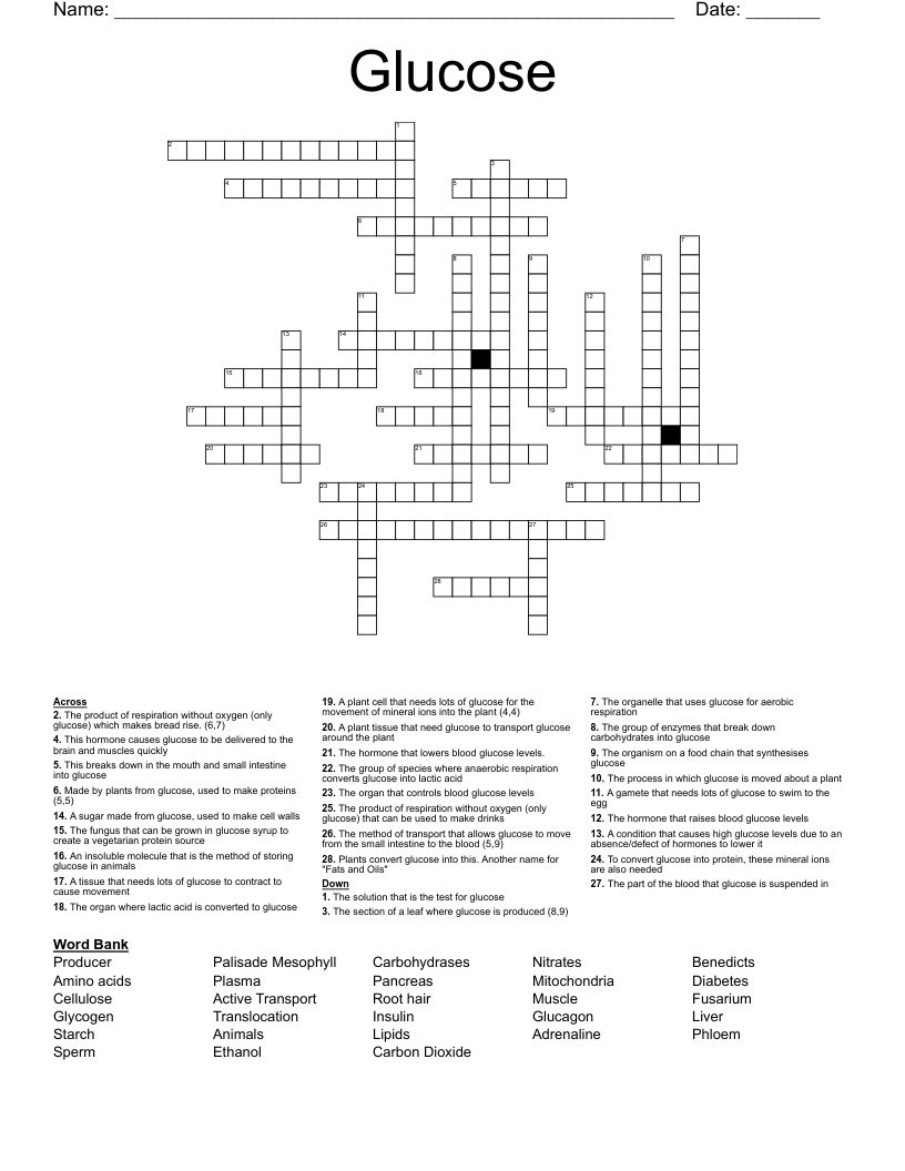 Glucose Crossword