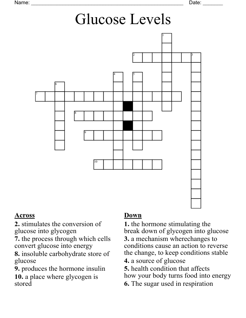 Glucose Levels Crossword