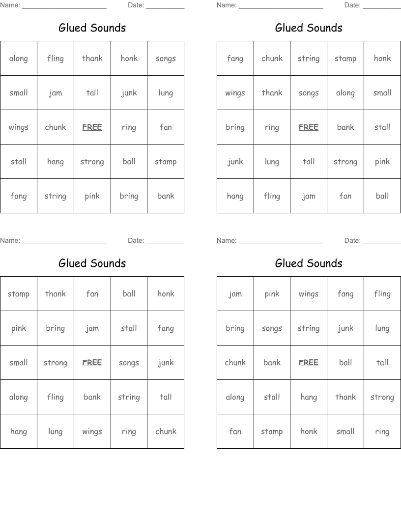 Glued Sounds Bingo Cards