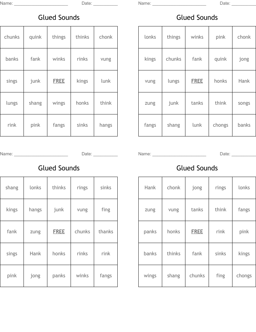 Glued Sounds Bingo Cards