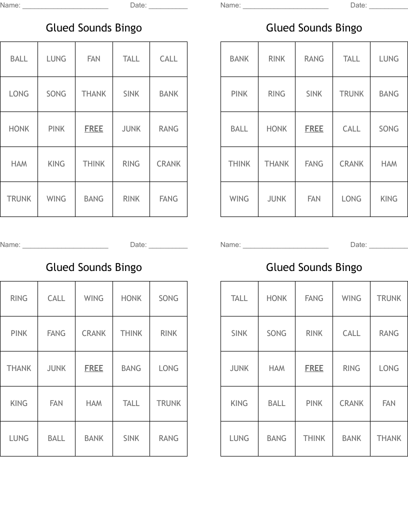 Glued Sounds Bingo