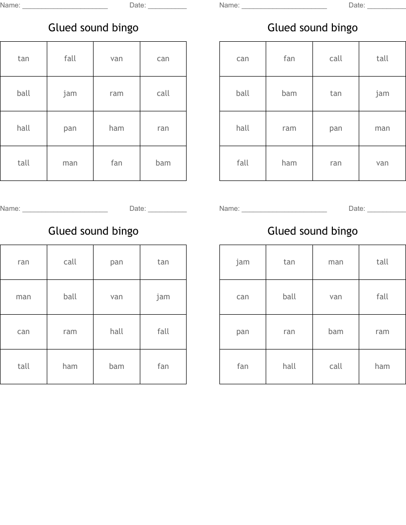 Glued sound bingo