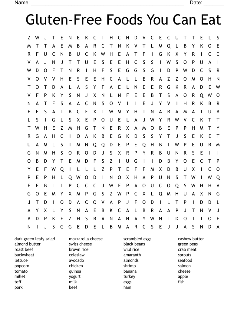Gluten-Free Foods You Can Eat Word Search