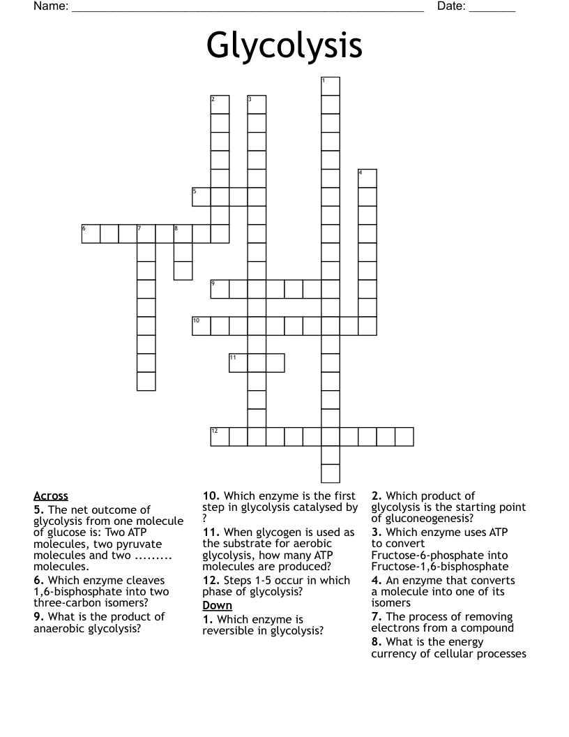 Glycolysis Crossword