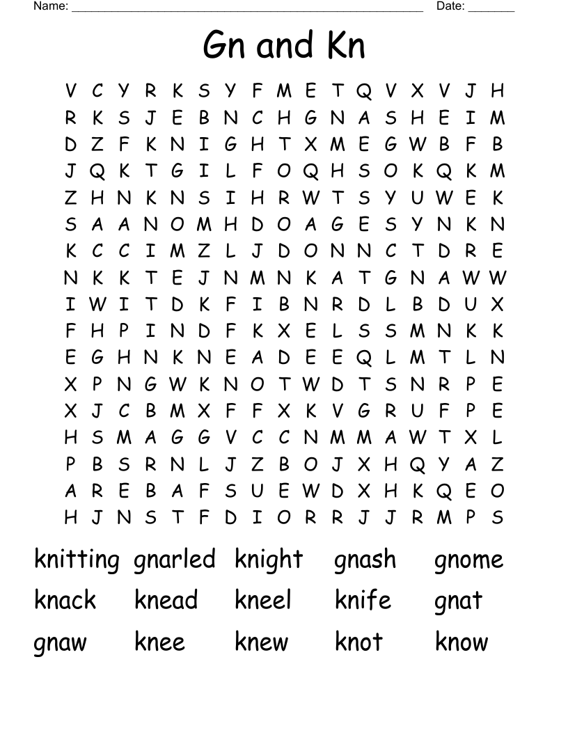 Gn and Kn  Word Search