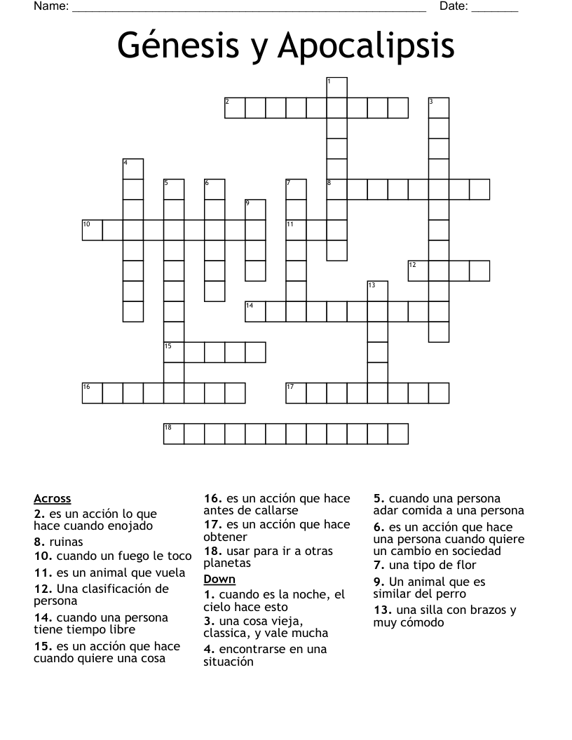 Génesis y Apocalipsis Crossword