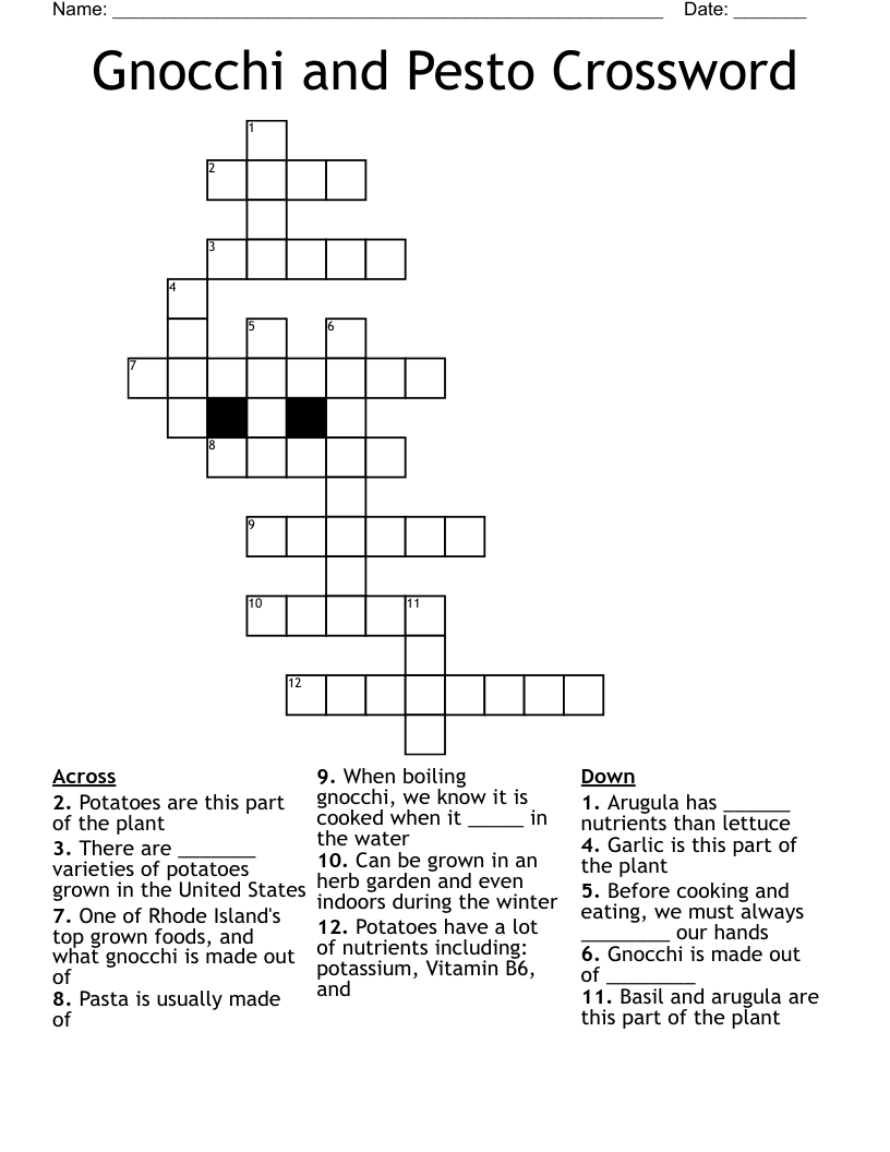 Gnocchi and Pesto Crossword