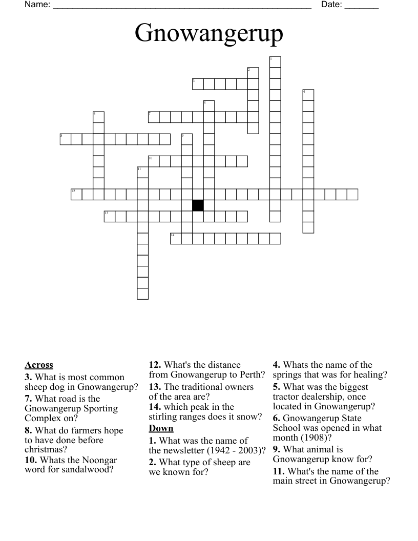 Gnowangerup Crossword