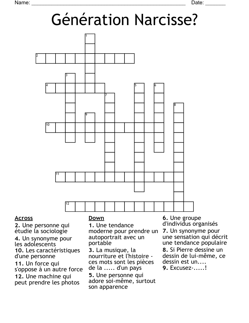 Génération Narcisse? Crossword