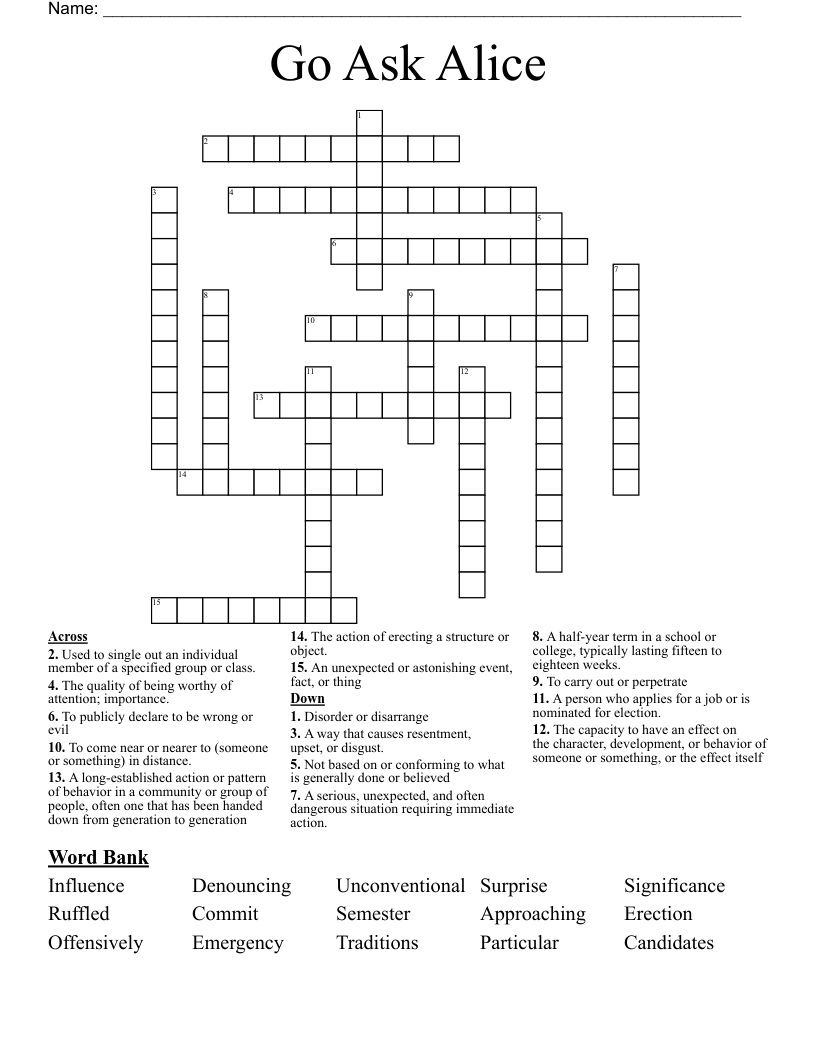 Go Ask Alice Crossword