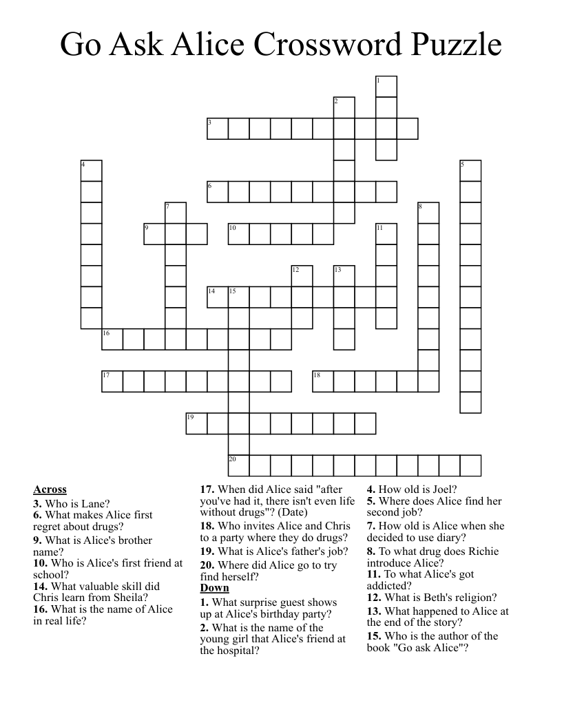 Go Ask Alice Crossword Puzzle