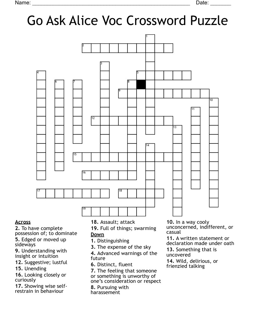 Go Ask Alice Voc Crossword Puzzle
