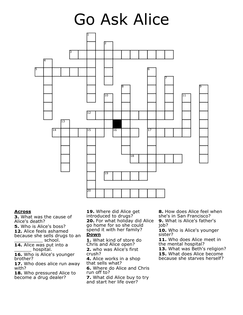Go Ask Alice  Crossword