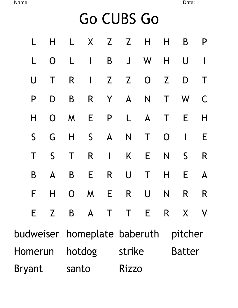 Go CUBS Go Word Search