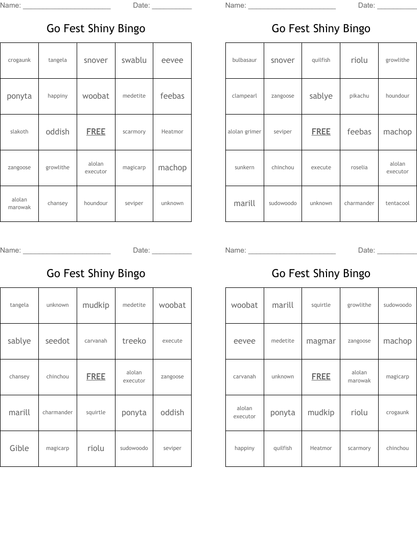 Go Fest Shiny Bingo