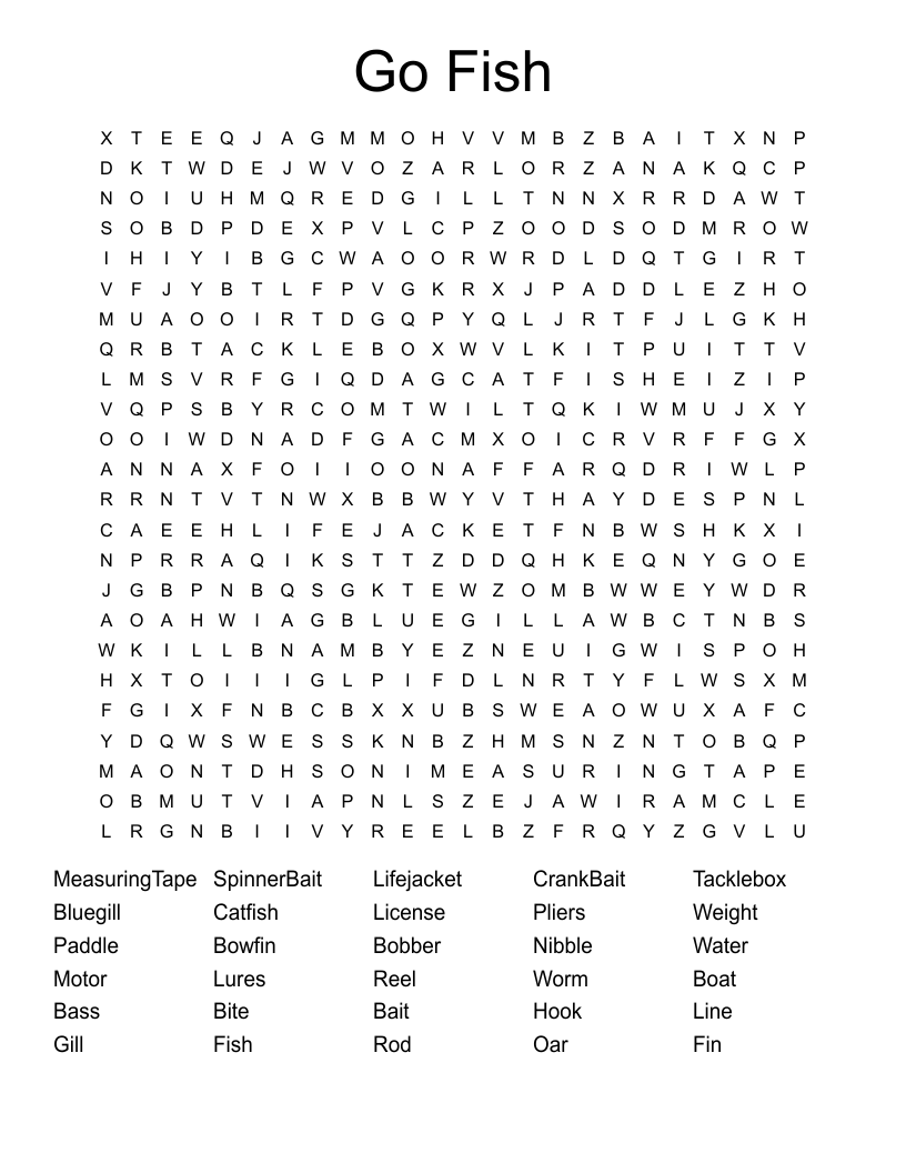 Go Fish Word Search