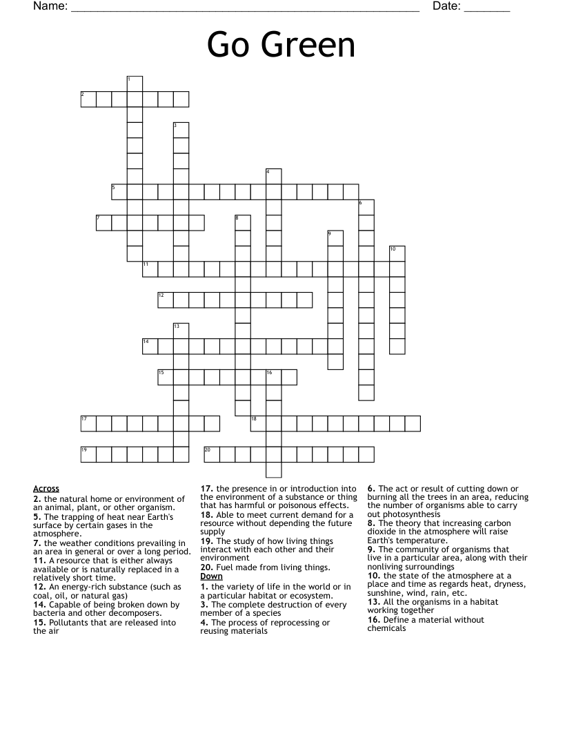 Go Green Crossword