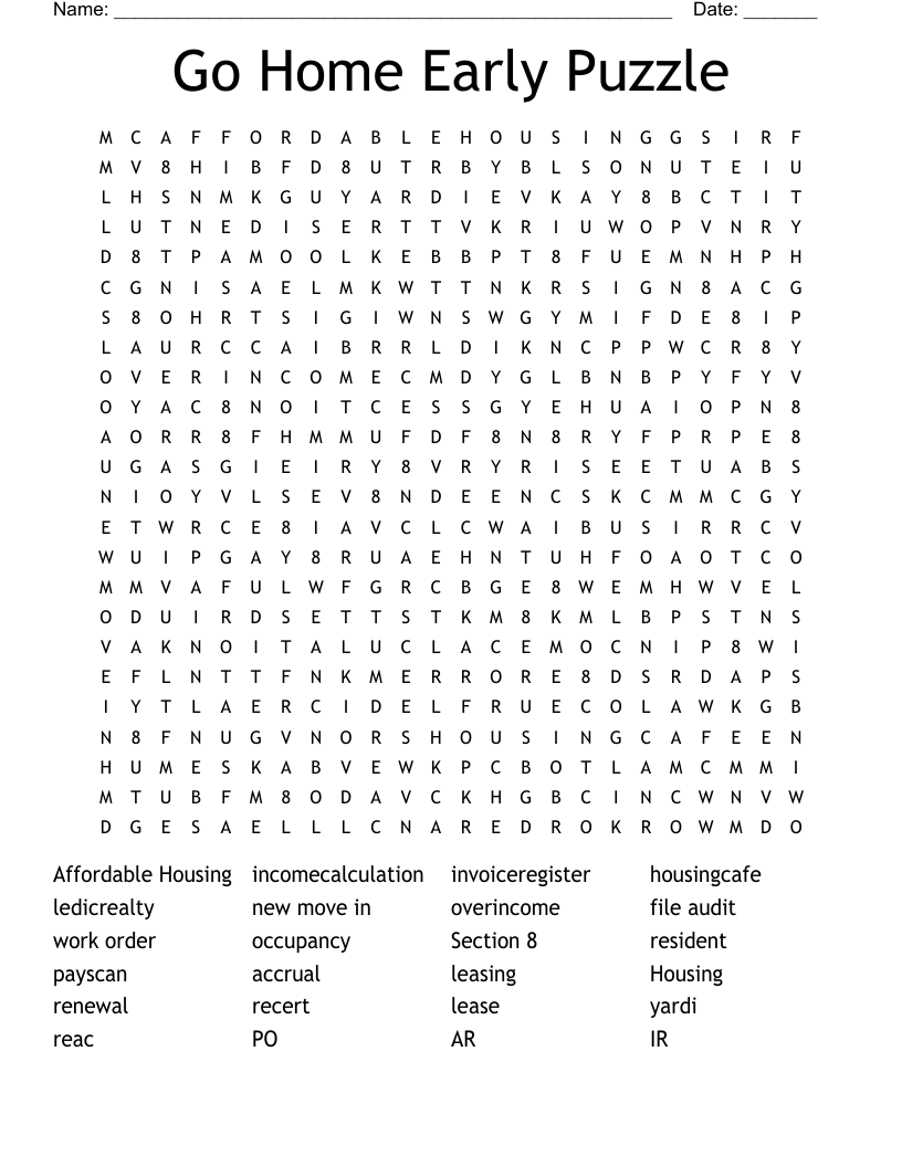 Go Home Early Puzzle Word Search