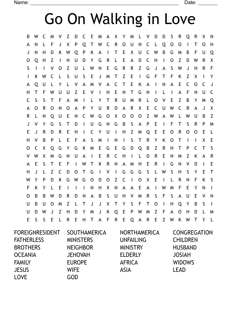 Go On Walking in Love Word Search