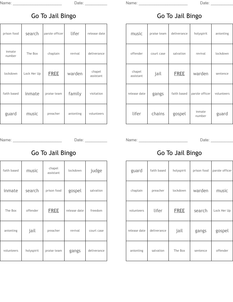 Go To Jail Bingo