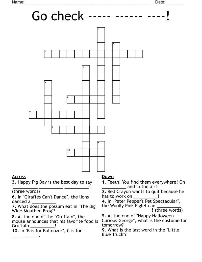 Go check ----- ------ ----! Crossword