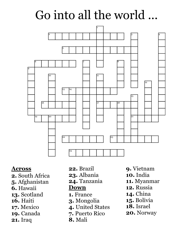 Go into all the world ... Crossword