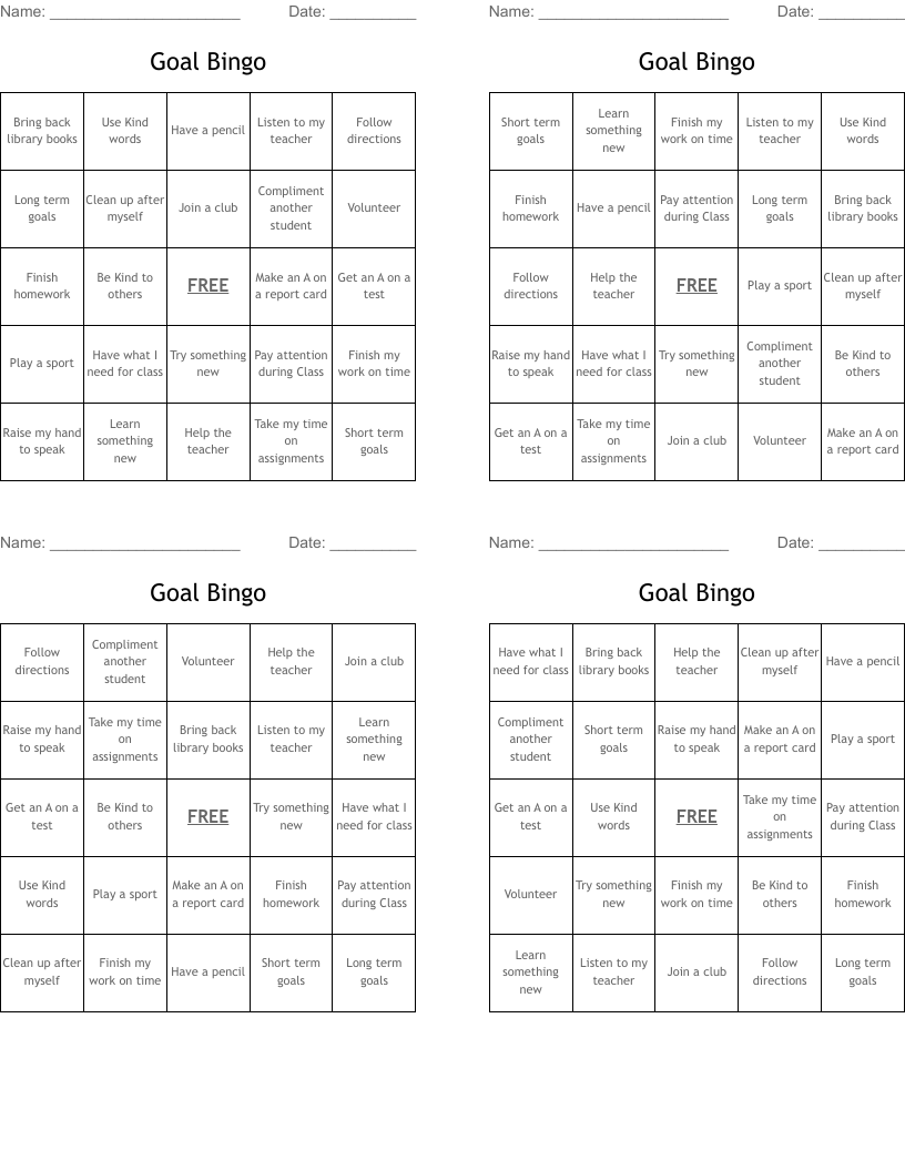 Goal Bingo 