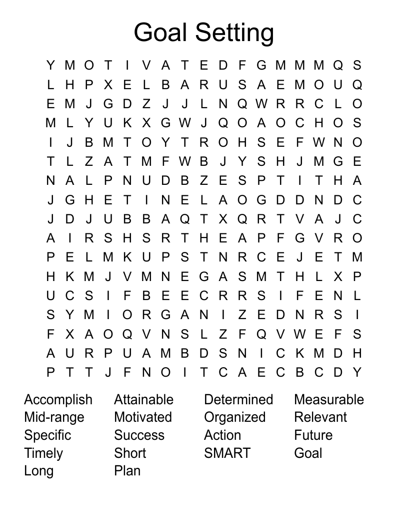 Goal Setting Word Search