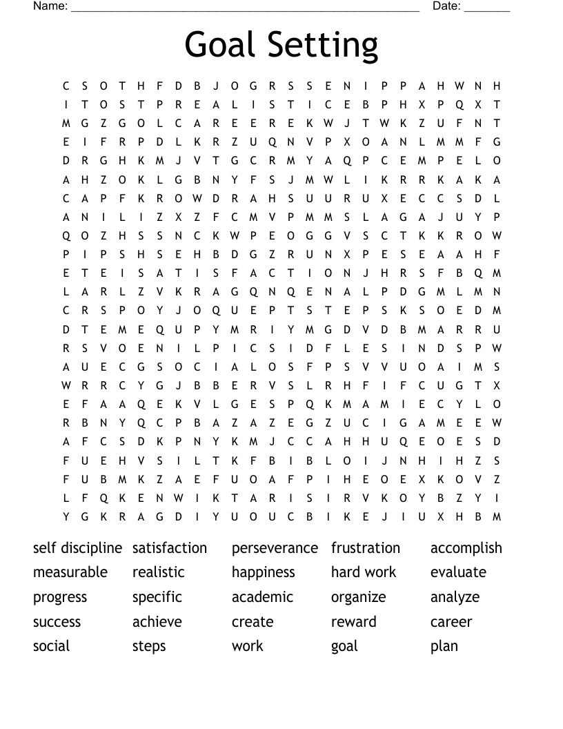 Goal Setting Word Search