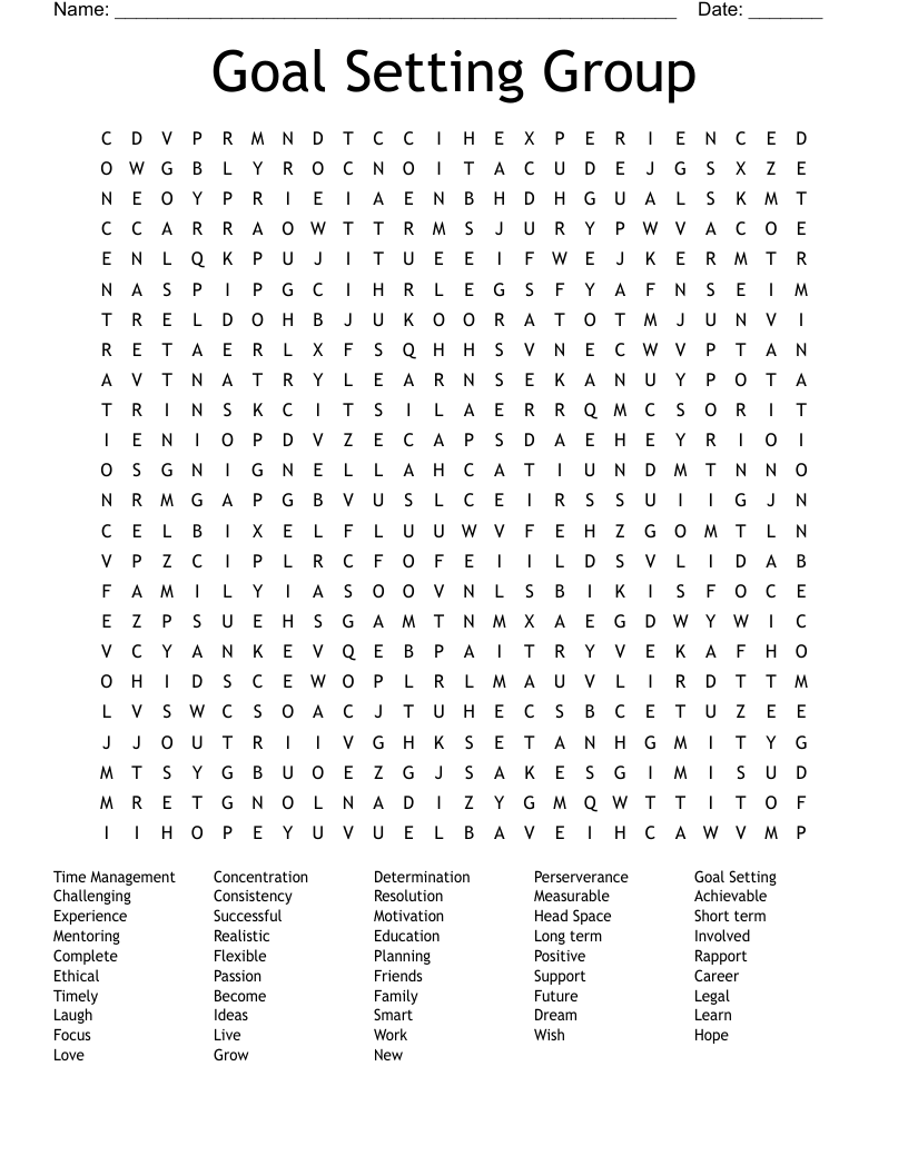 Goal Setting Group Word Search