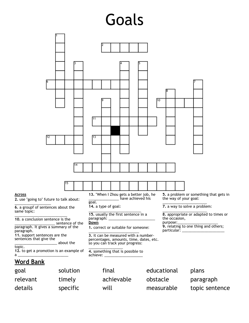 Goals Crossword