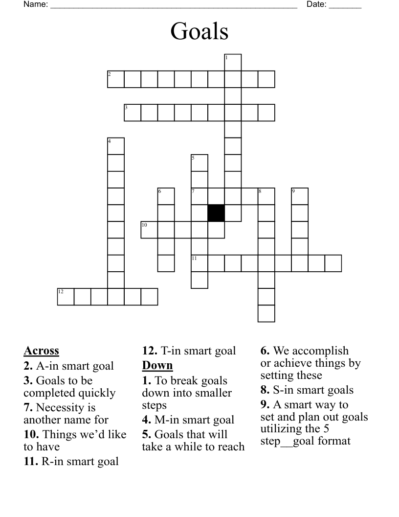 Goals Crossword